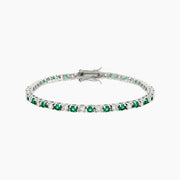 Fara 5ct Emerald and Clear Crystal White Gold Rhodium Tennis Bracelet