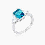 Cara Classic 4.5ct Blue Topaz CZ White Gold Rhodium Engagement Ring