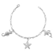Sally 0.8ct CZ White Gold Rhodium Seashore Charm Bracelet
