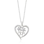 Sherry 1ct CZ White Gold Rhodium Heart Drop Mom Necklace