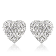 Paola 0.7ct CZ White Gold Rhodium Pave Heart Stud Earrings