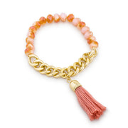 Clara Pink Stretch Gold Chain Tassel Bracelet