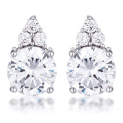 Simple Rhodium Plated 9mm Clear CZ Stud Earring