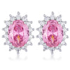 Rhodium Plated Pink Petite Royal Oval Earrings