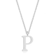 Elaina White Gold Rhodium Stainless Steel P Initial Necklace