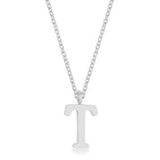 Elaina White Gold Rhodium Stainless Steel T Initial Necklace