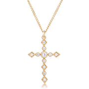 Dainty Art Deco Gold Plated Clear CZ Cross Pendant