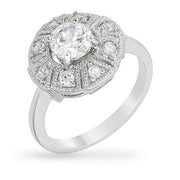 Daisy 1.5ct CZ White Gold Rhodium Art Deco Engagement Ring