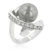 Silvia 2.4ct CZ White Gold Rhodium Dark Grey Pearl Ring