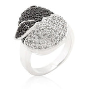 Charlie 6.3ct Black and White CZ White Gold Rhodium Baby Chick Micro-Pave Ring