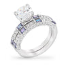 April 2.6ct Clear and Tanzanite CZ White Gold Rhodium Ring
