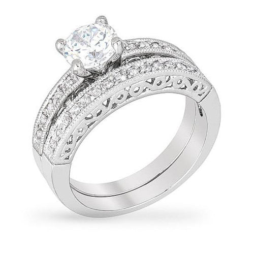 Shea 1ct CZ White Gold Rhodium Engagement Ring Set – BaubleBox