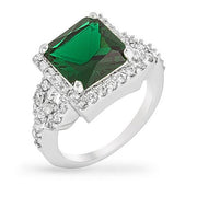 Elena 3.8ct Emerald CZ White Gold Rhodium Cocktail Ring