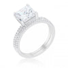 Meredith 3ct CZ White Gold Rhodium Princess Solitaire Wedding Ring Set