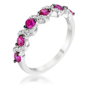.18Ct Rhodium and Hematite Plated S Shape Fuschia and Clear CZ Half Eternity Band