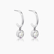 7mm Cz Silvertone Drop Hooplet Earrings