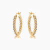 Gold Plated Dotted Clear CZ Round Bezel Hoop Earrings