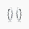 Rhodium Plated Dotted Clear CZ Round Bezel Hoop Earrings