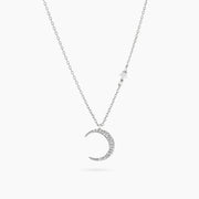 Sterling Silver CZ Encrusted Crescent Moon Necklace