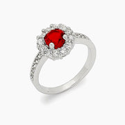 Emmelina 2.5ct Ruby CZ White Gold Rhodium Floral Ring
