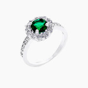 Emmelina 2.5ct Emerald CZ White Gold Rhodium Floral Ring
