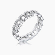 Interlocking Rhodium Chain Design Ring with Cubic Zirconia