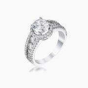2.1Ct Silvertone Solitaire Engagement Halo Ring
