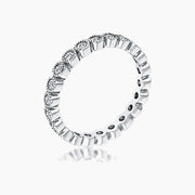 Rhodium Plated Dotted Clear CZ Round Bezel Eternity Ring