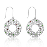 Nelly 1ct Ruby and Emerald CZ White Gold Rhodium Circle Drop Earrings