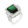Emyra 8ct Emerald CZ White Gold Rhodium Cocktail Ring