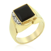 0.1ct CZ 18k Gold Onyx Statement Men's Ring