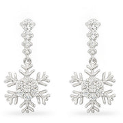Holly 0.8ct CZ White Gold Rhodium Snowflake Drop Earrings