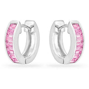 Ashlee 0.8ct Pink CZ White Gold Rhodium Channel Set Hoop Earrings