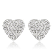 Paola 0.7ct CZ White Gold Rhodium Pave Heart Stud Earrings