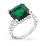 Misty 8ct Emerald CZ White Gold Rhodium Cushion Cable Ring
