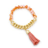 Clara Pink Stretch Gold Chain Tassel Bracelet