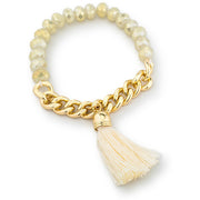 Clara White Stretch Gold Chain Tassel Bracelet
