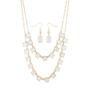 Selena White Statement Layer Gold Necklace And Drop Earring Set