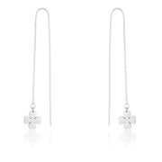 Patricia White Gold Rhodium Stainless Steel Clover Threaded Drop Earrings