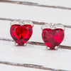 Ruby Red CZ Heart Stud Earrings
