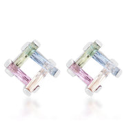 Myra 10ct Multicolor CZ Rhodium Stud Earrings