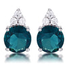 Simple Rhodium Plated 9mm Blue Green CZ Stud Earring