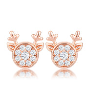 18k Rose Gold Plated Clear CZ Reindeer Earrings