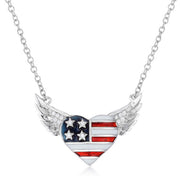 .14 Ct Patriotic Winged Heart Necklace with Cubic Zirconia Accents