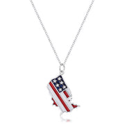 .015 Ct Patriotic U.S. Map Necklace with Red White and Blue Enamel and Cubic Zirconia