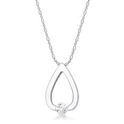 Contemporary Stainless Steel Tear Drop CZ Necklace