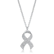 Rhodium Plated Pave CZ Ribbon Necklace