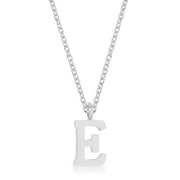Elaina White Gold Rhodium Stainless Steel E Initial Necklace