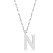 Elaina White Gold Rhodium Stainless Steel N Initial Necklace
