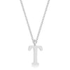 Elaina White Gold Rhodium Stainless Steel T Initial Necklace